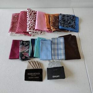 Assorted Set 16 Pocket Squares Pinks Blues Reds Browns Office Wedding Business